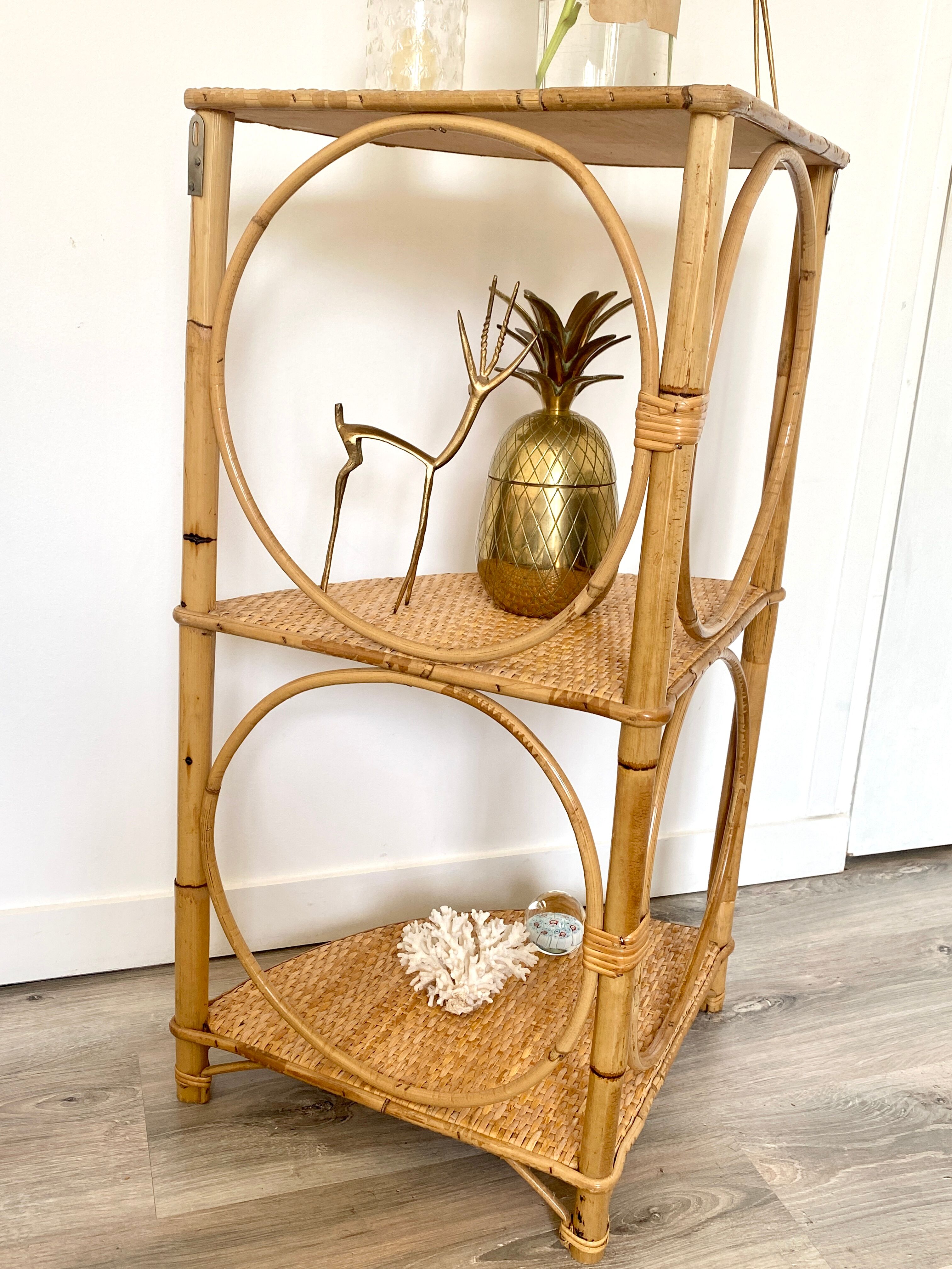 Rattan corner shelf