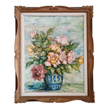 Tableau peinture huile ancienne bouquet