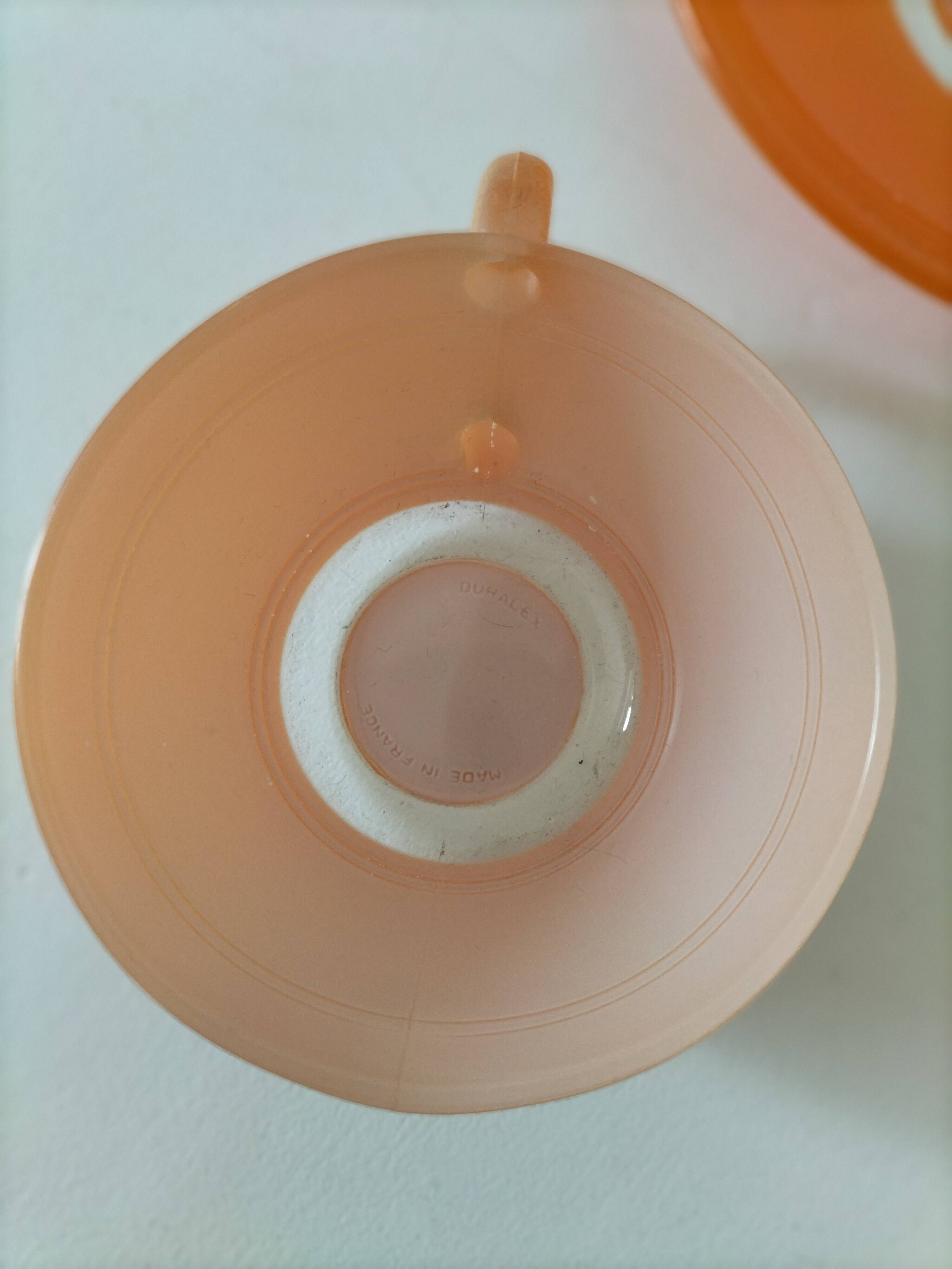 Duralex orange cup and saucer – vintage 70s design