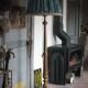 Florentine gilded wood floor lamp, floor lamp with lampshade