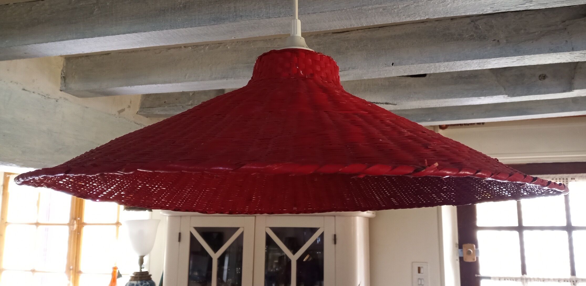 Suspension lamp in red wicker, ø 60 cm