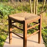 Rustic stool in wood and straw, 19th century.