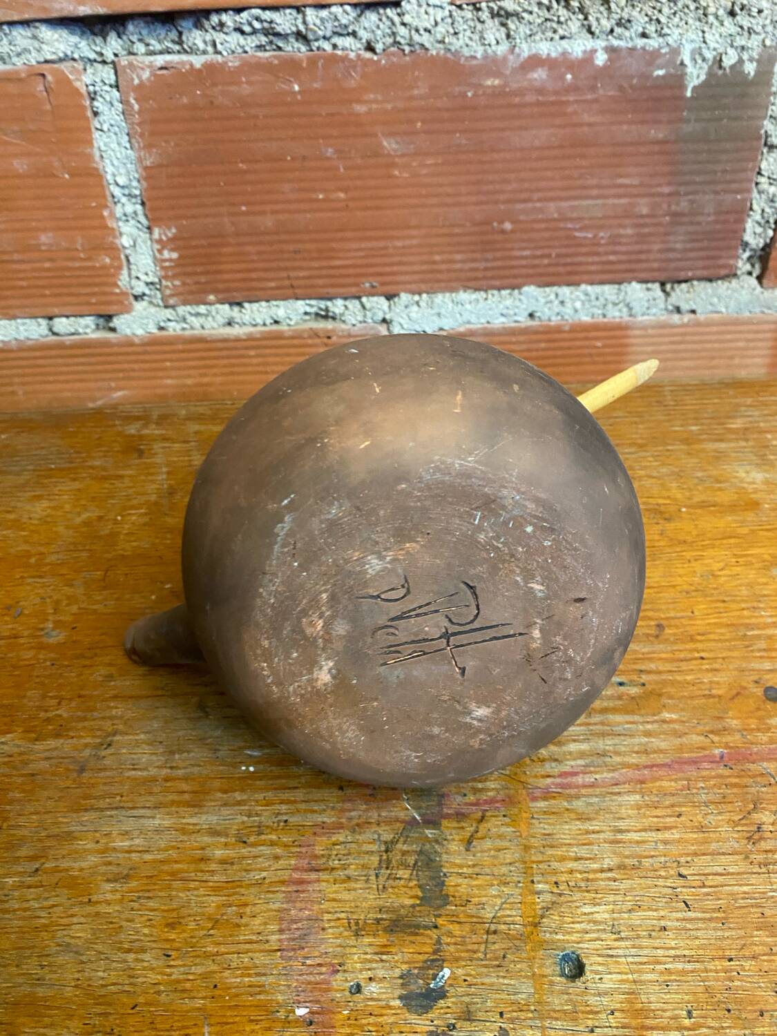 Antique terracotta teapot + bamboo handle, vintage japanese style