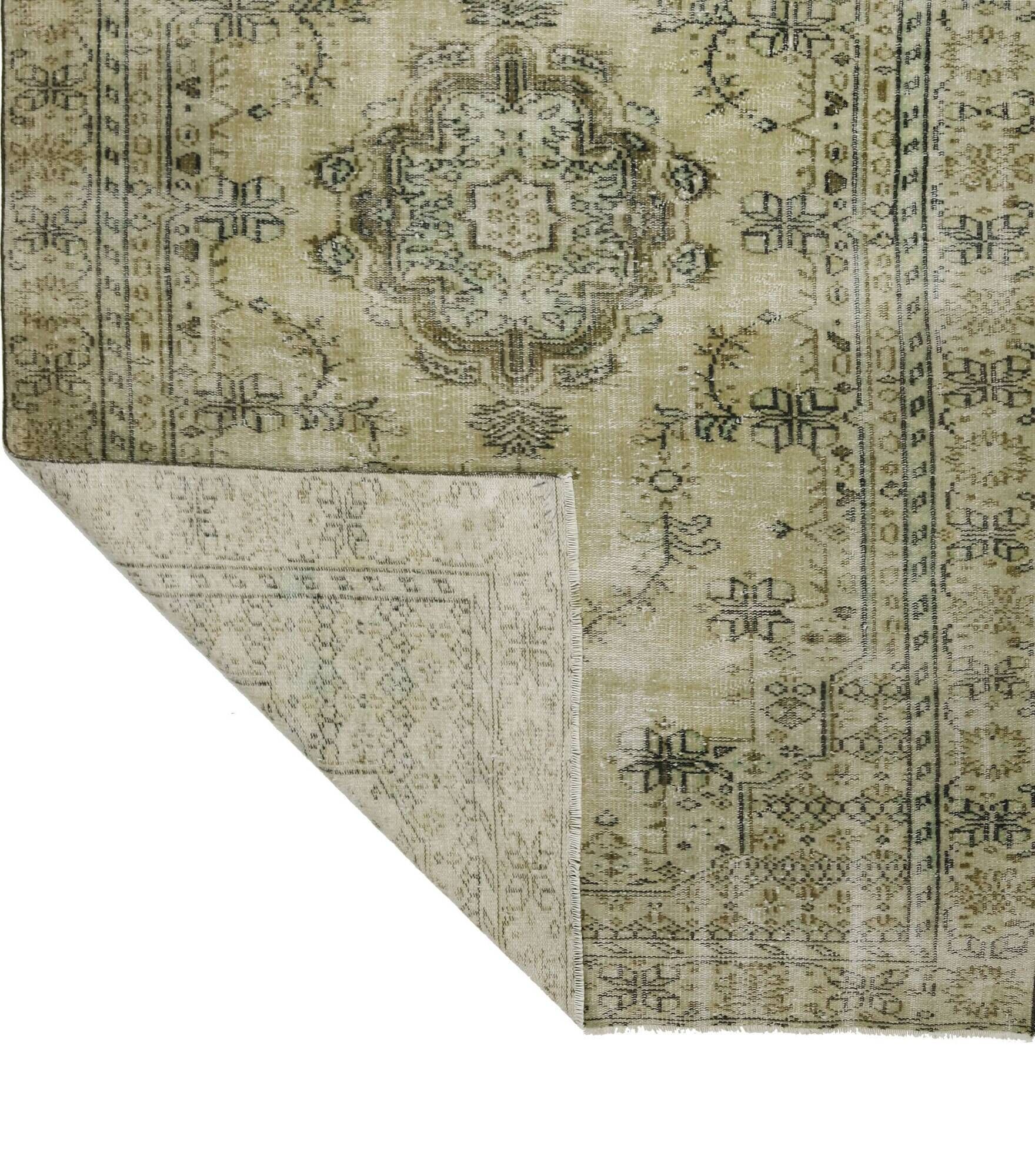 Vintage Turkish Medallion Rug Beige Green 265 x 168 cm