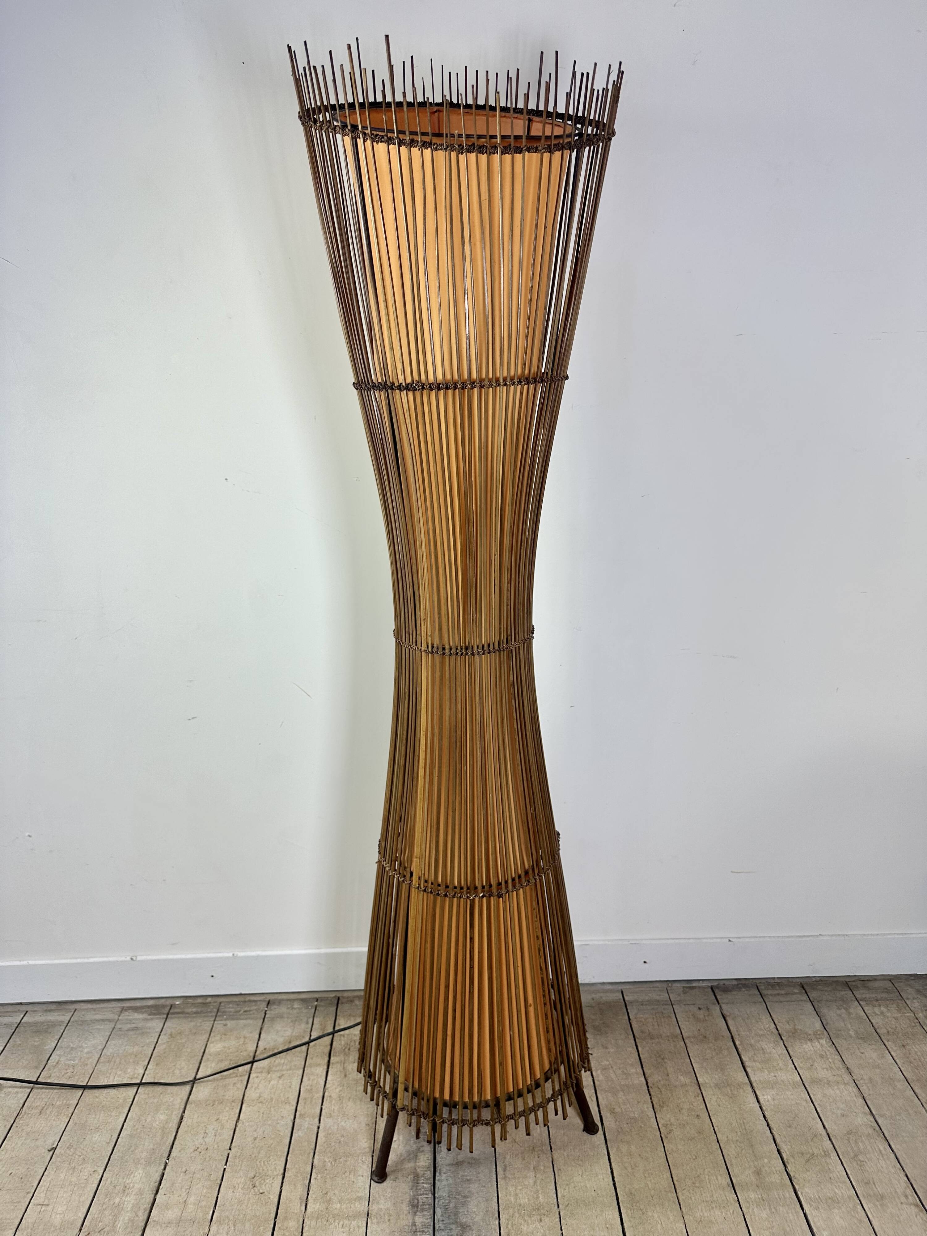 Kobe floor lamp metal and rattan 1990s Ht 170 cm