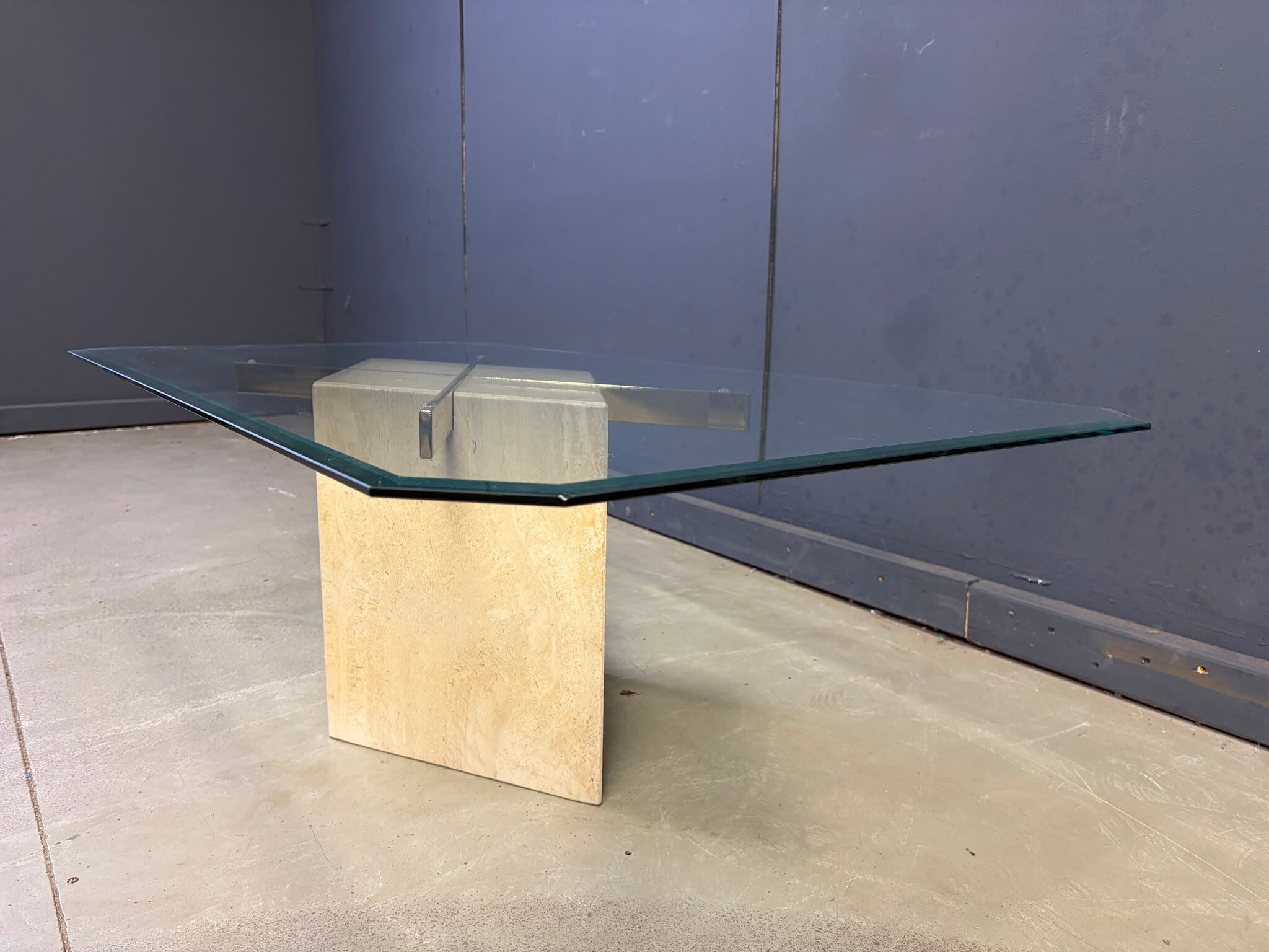 Travertine and brass coffee table by Artedi, 1980s
