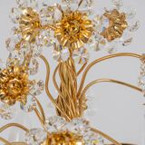 Large flower-shaped chandelier in gilded brass by Palwa, Germany, 1970s.