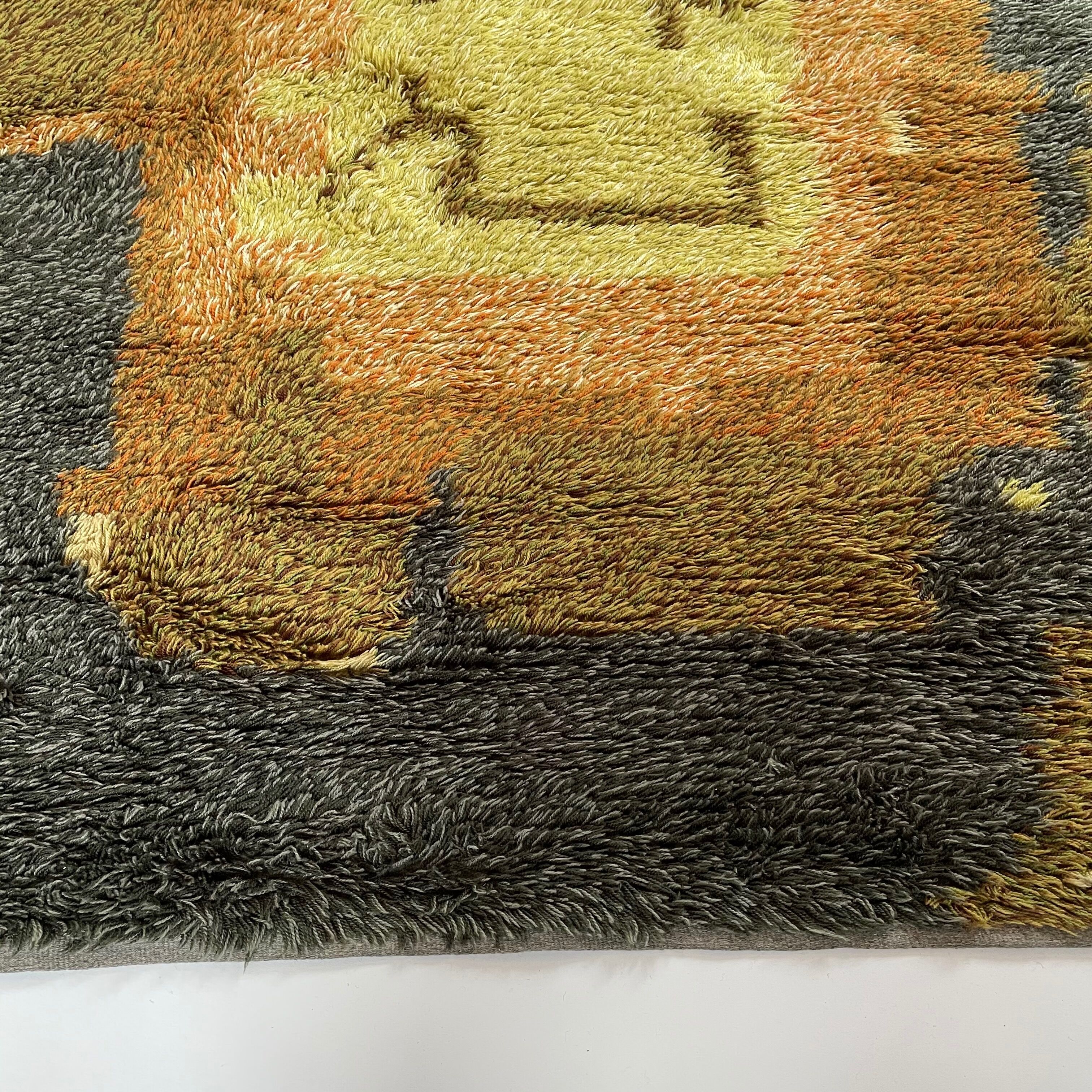 Abstract Scandinavian Multicolor High Pile RYA Rug Carpet, Sweden, 1960s