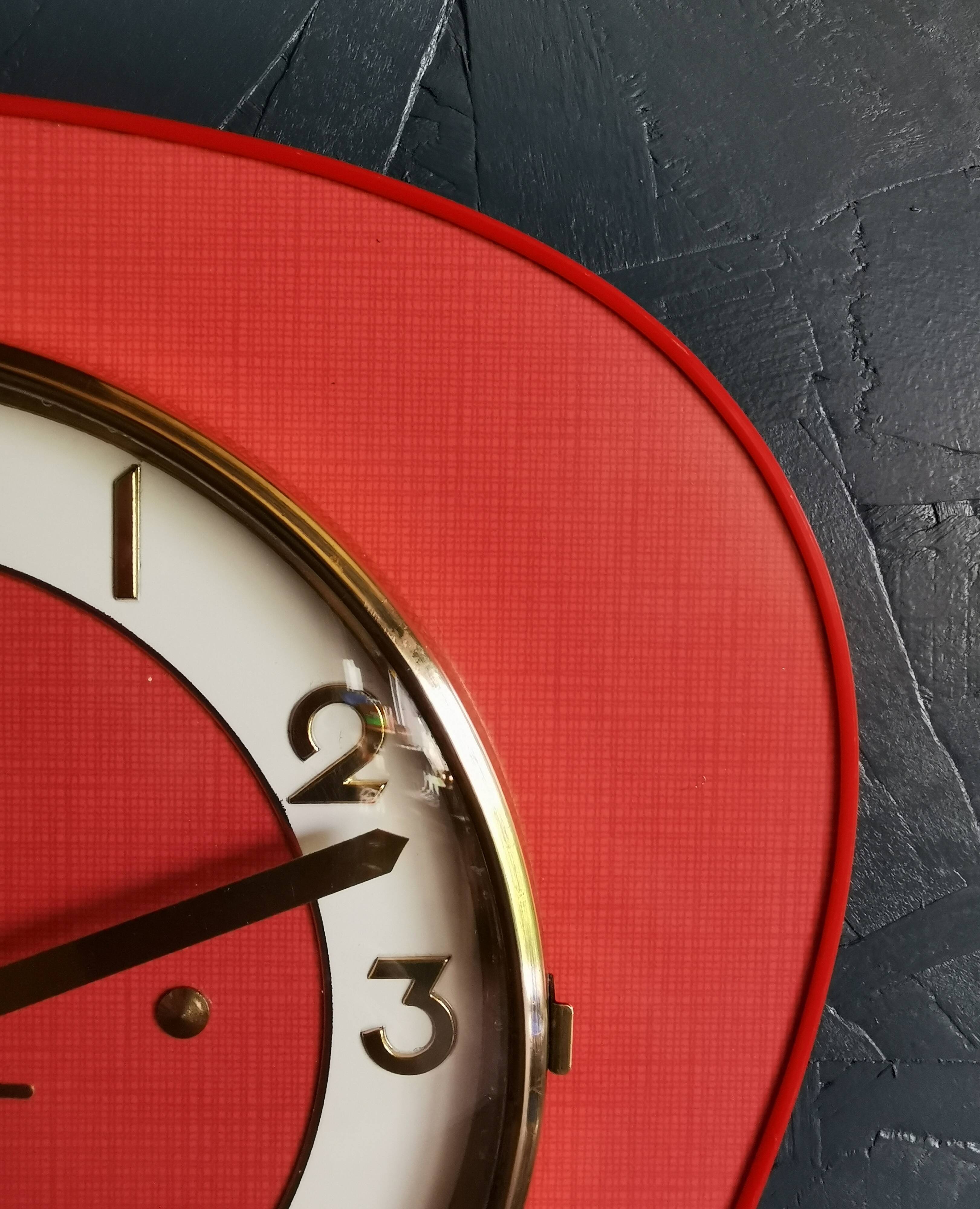 Vintage formica clock silent trapezoid wall clock "SMI red"