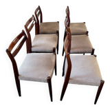 Set of 6 vintage Scandinavian chairs in Rio rosewood & beige mottled velvet 60's