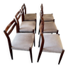 Suite de 6 chaises vintage scandinaves en palissandre de Rio & Velours beige chiné 60’s