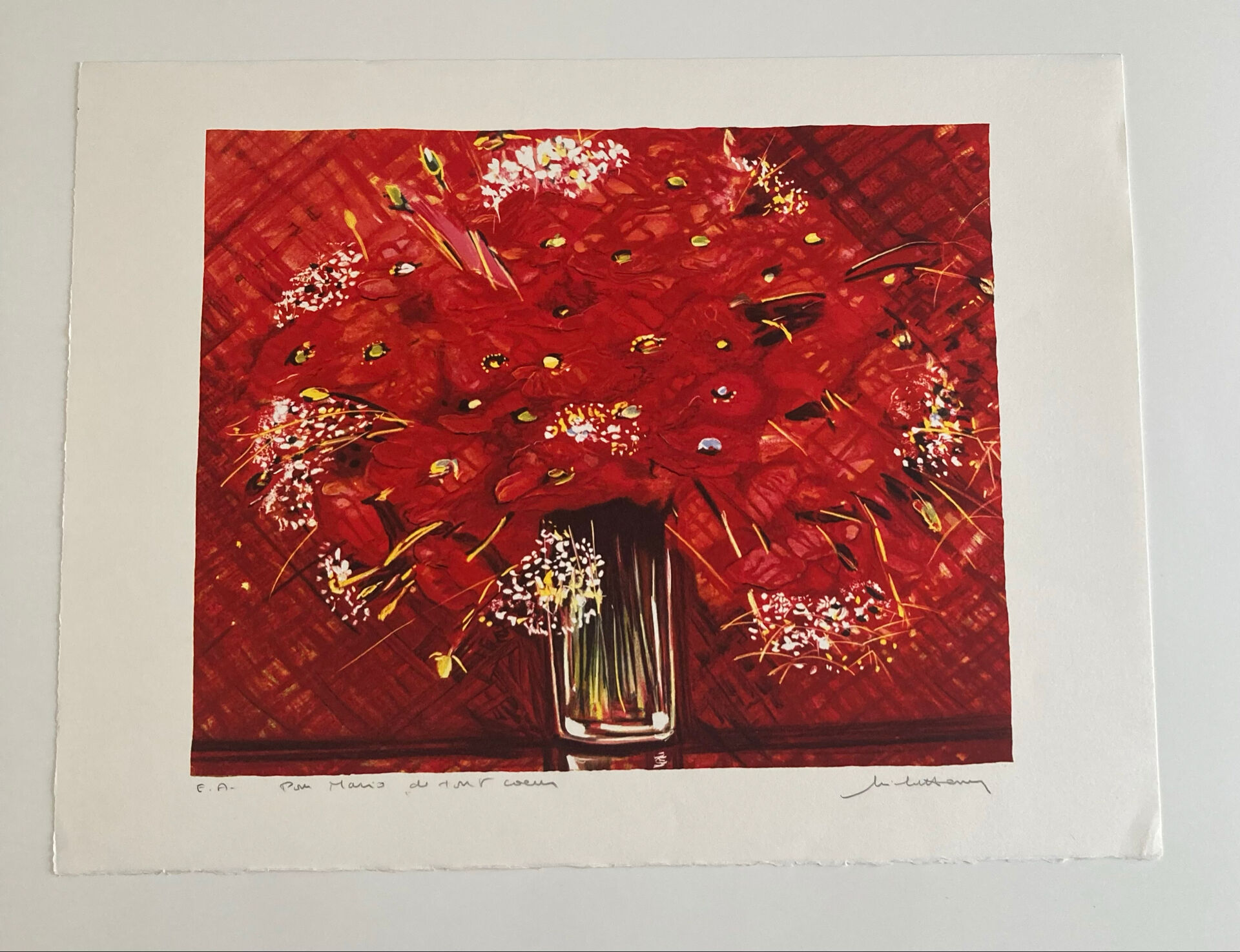 Lithographie (EA) signée Michel Henry - Bouquet Rouge 2005