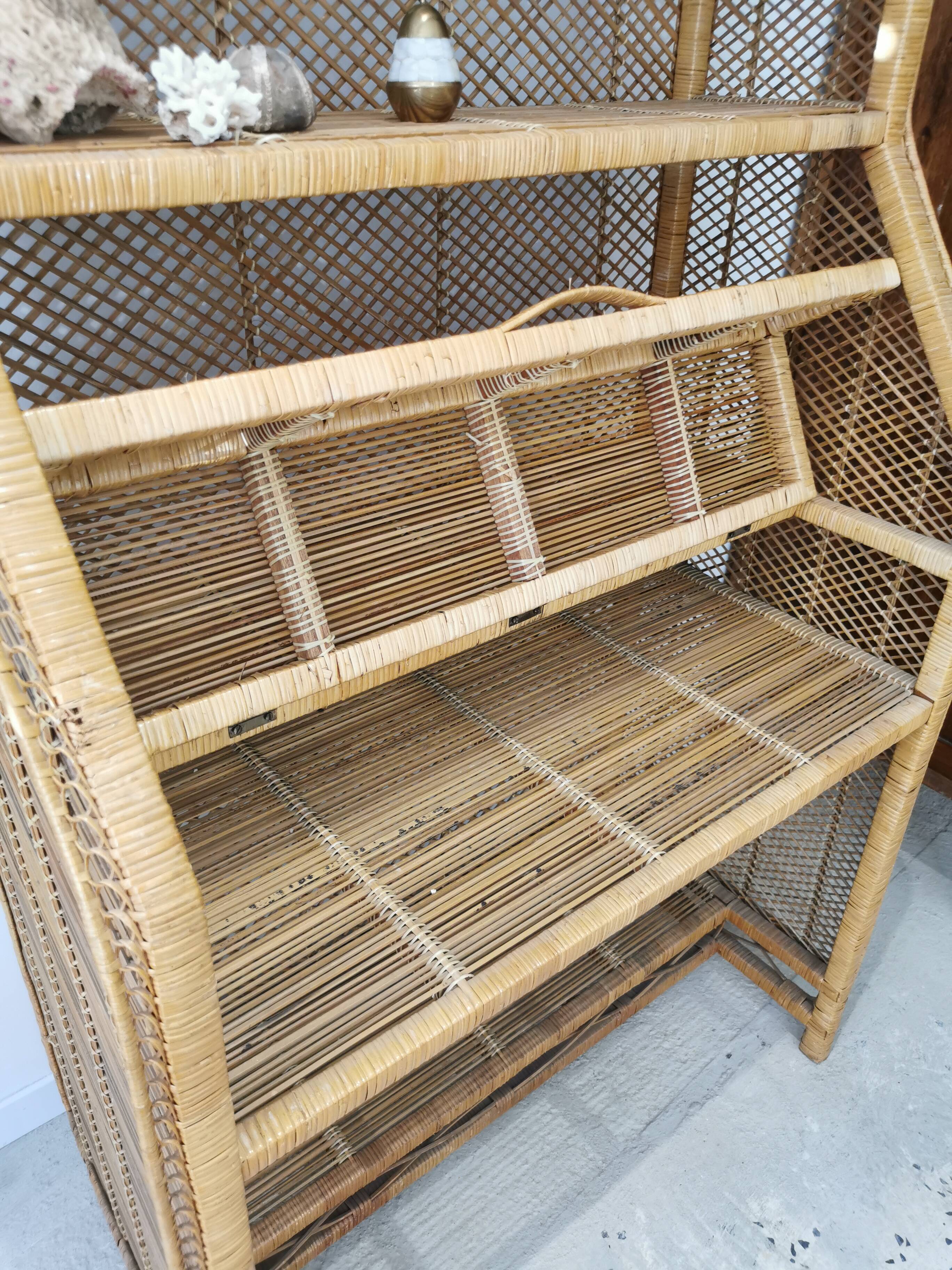 Secretary desk in vintage buri rattan