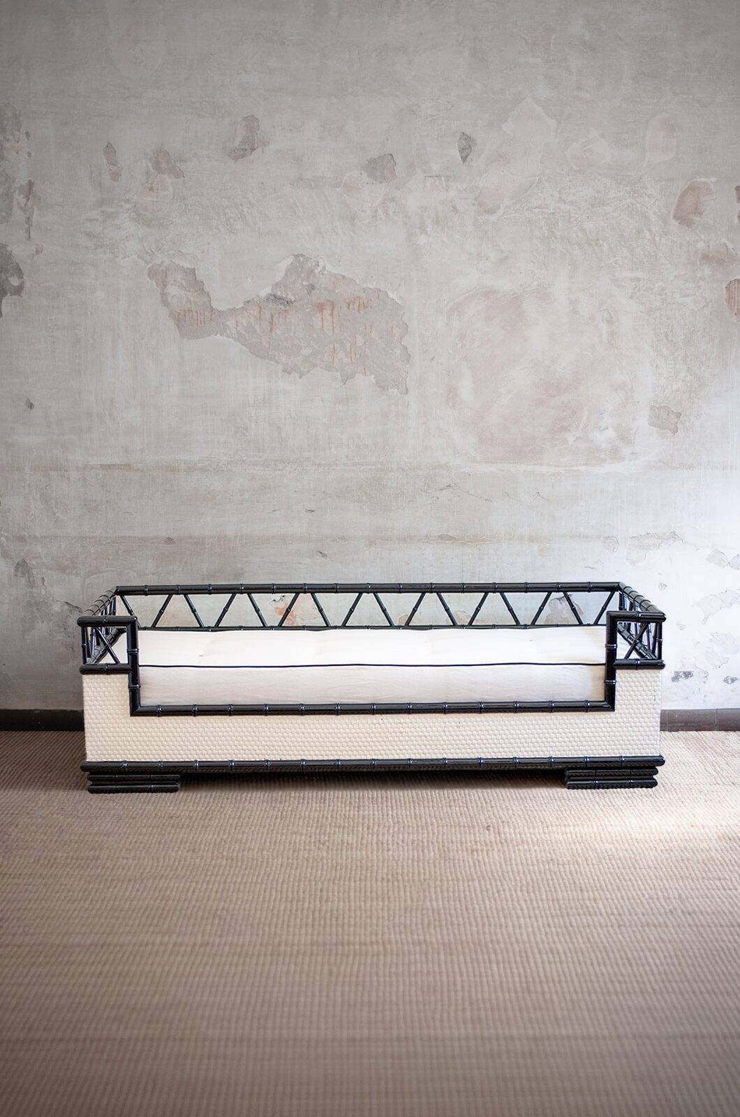 Lacquered wooden daybed with bamboo effect, 1970s
