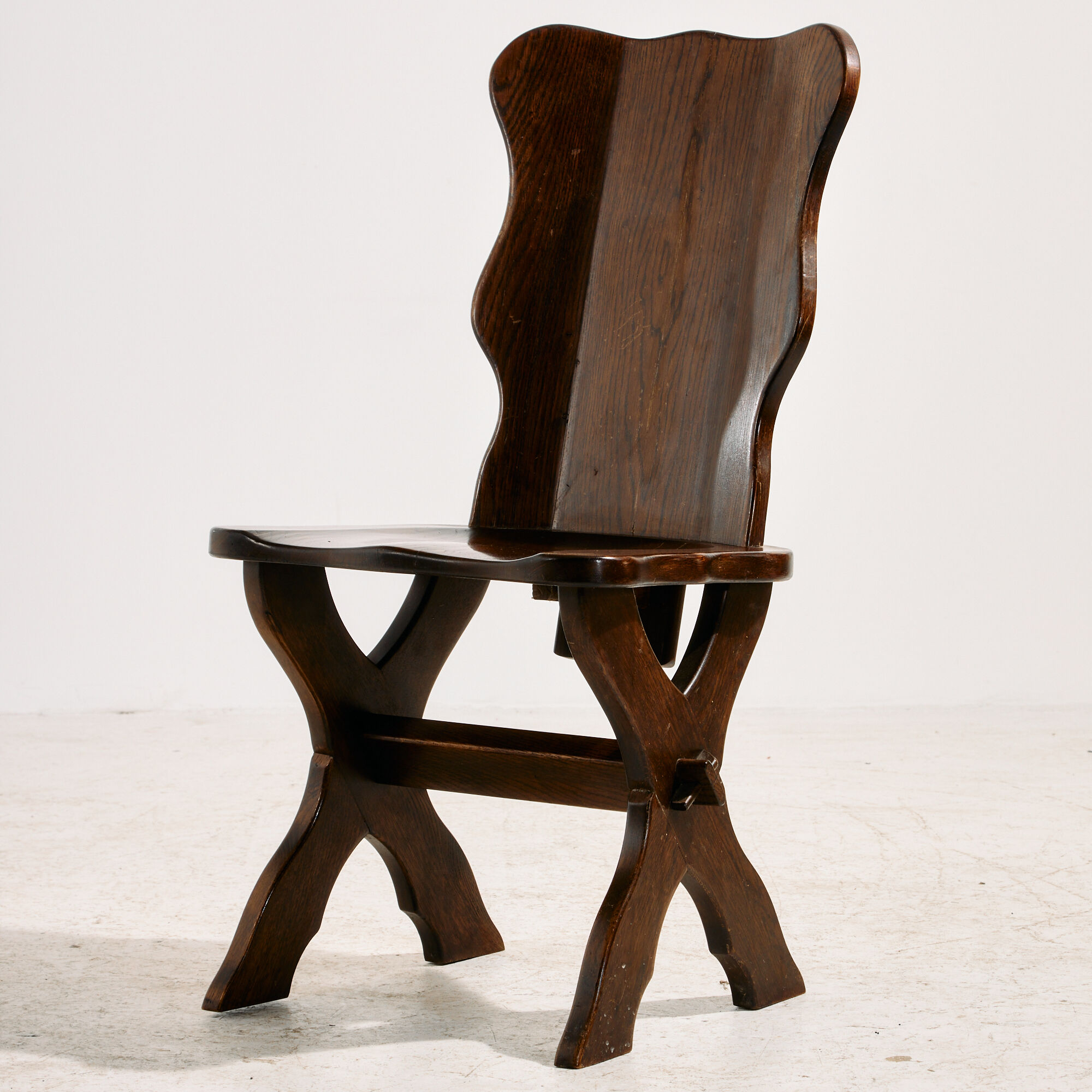 Brutalist oak dining set, set of 7.