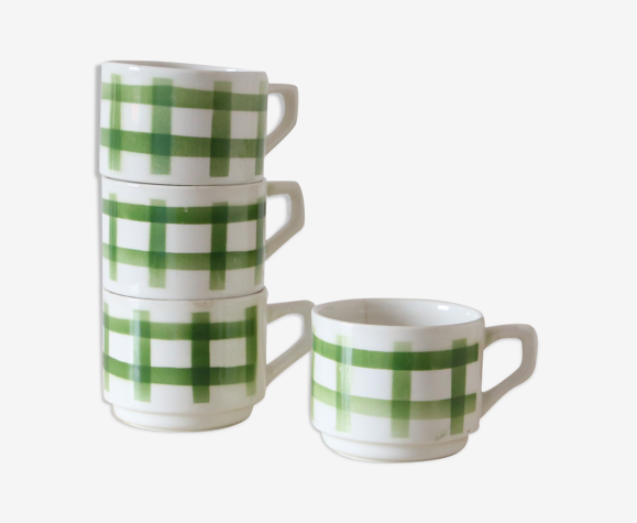 Set de 4 tasses en céramique motif nappe verte manufacture française