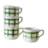 Set de 4 tasses en céramique motif nappe verte manufacture française
