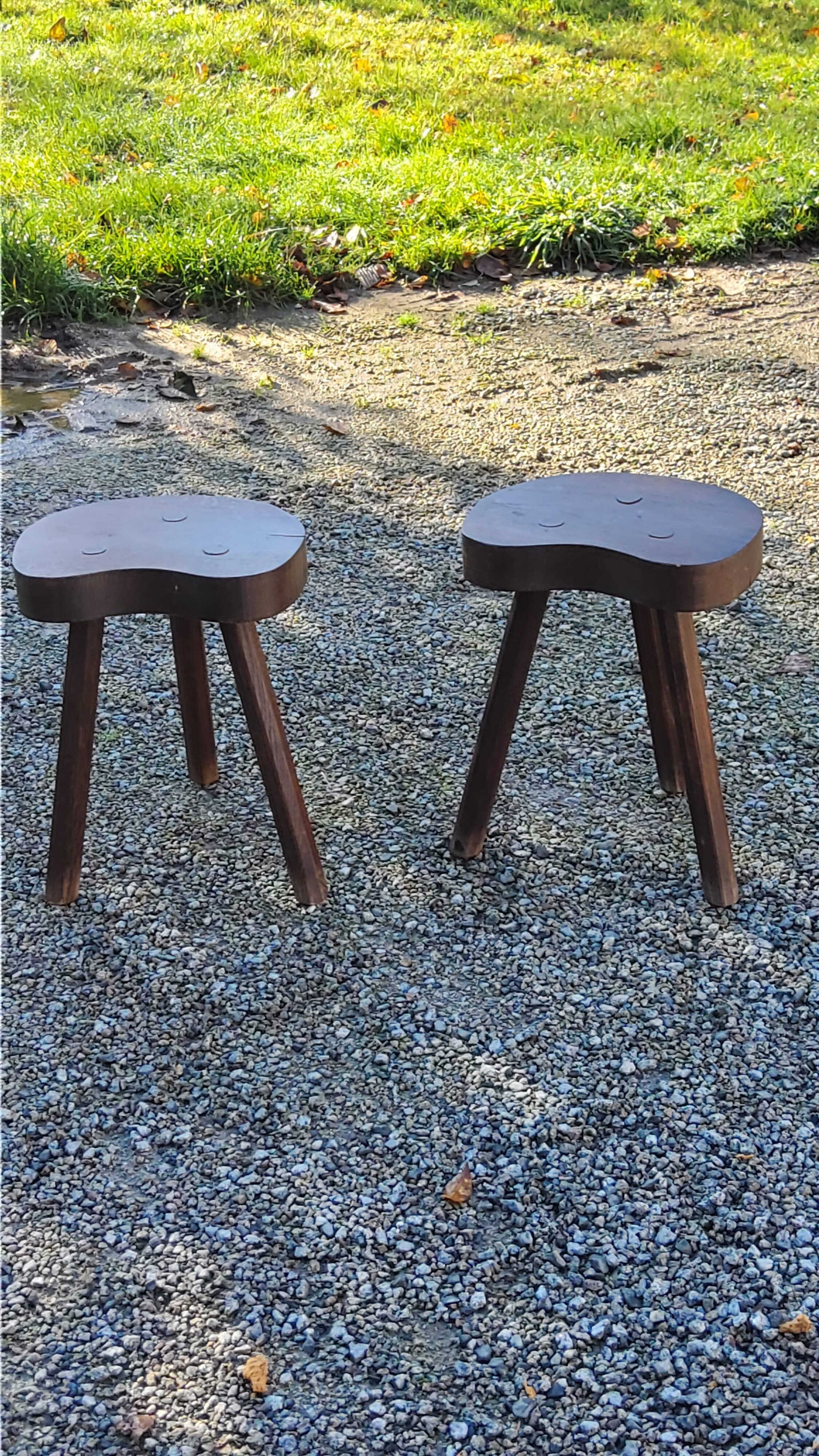 Pair of vintage shepherd stools in solid oak