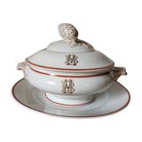 Circa 1900s Pillivuyt Gold 'BM' Monogrammed White Porcelain Soup Tureen