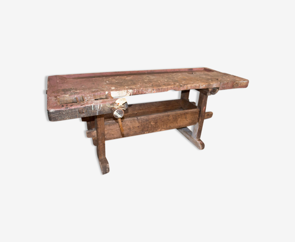 Vieil établi industriel solide en bois 2 mètres large