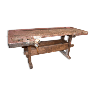Old solid industrial workbench made of wood 2 meters wide