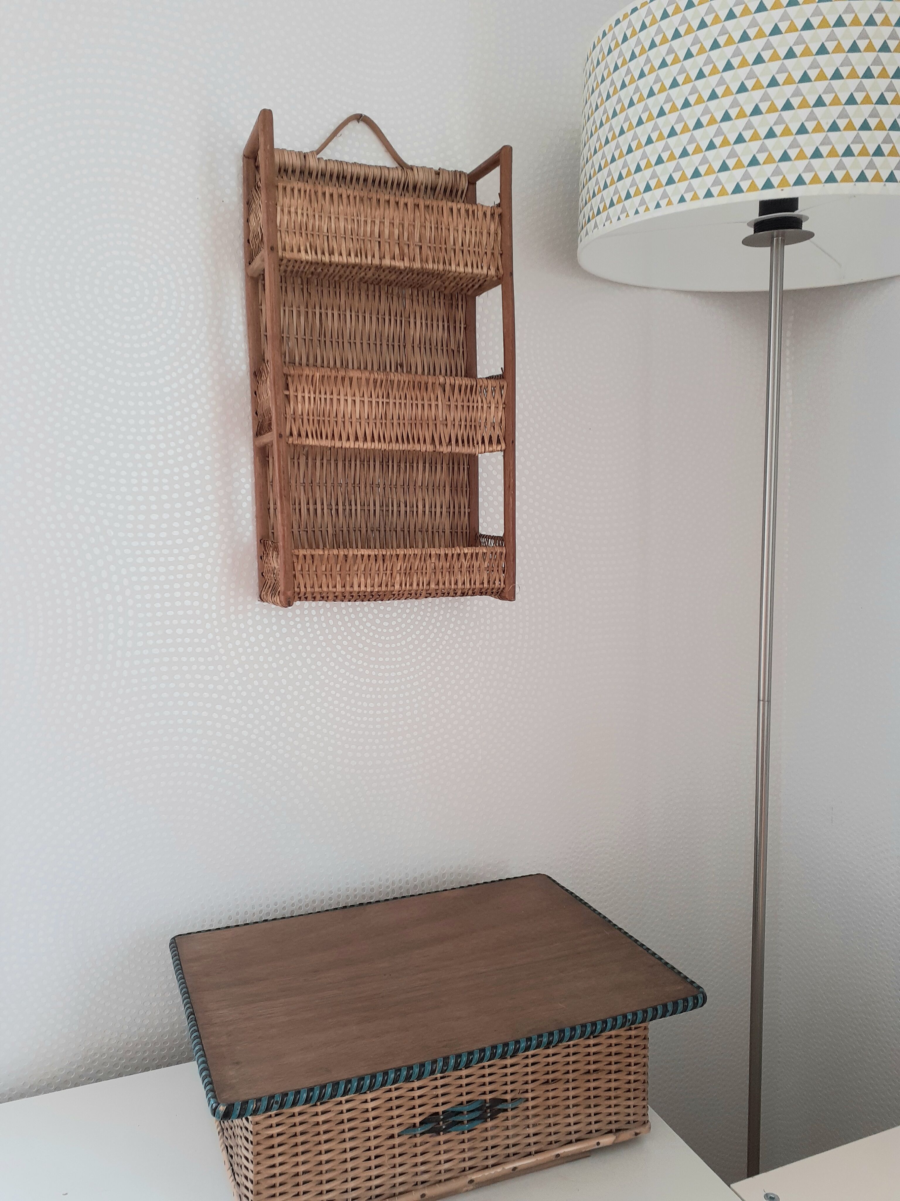 Rattan and wicker wall shelf