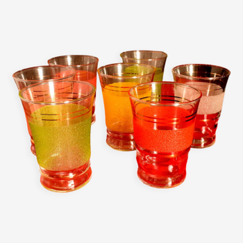 Lot de 7 verres vintage granités et dorés