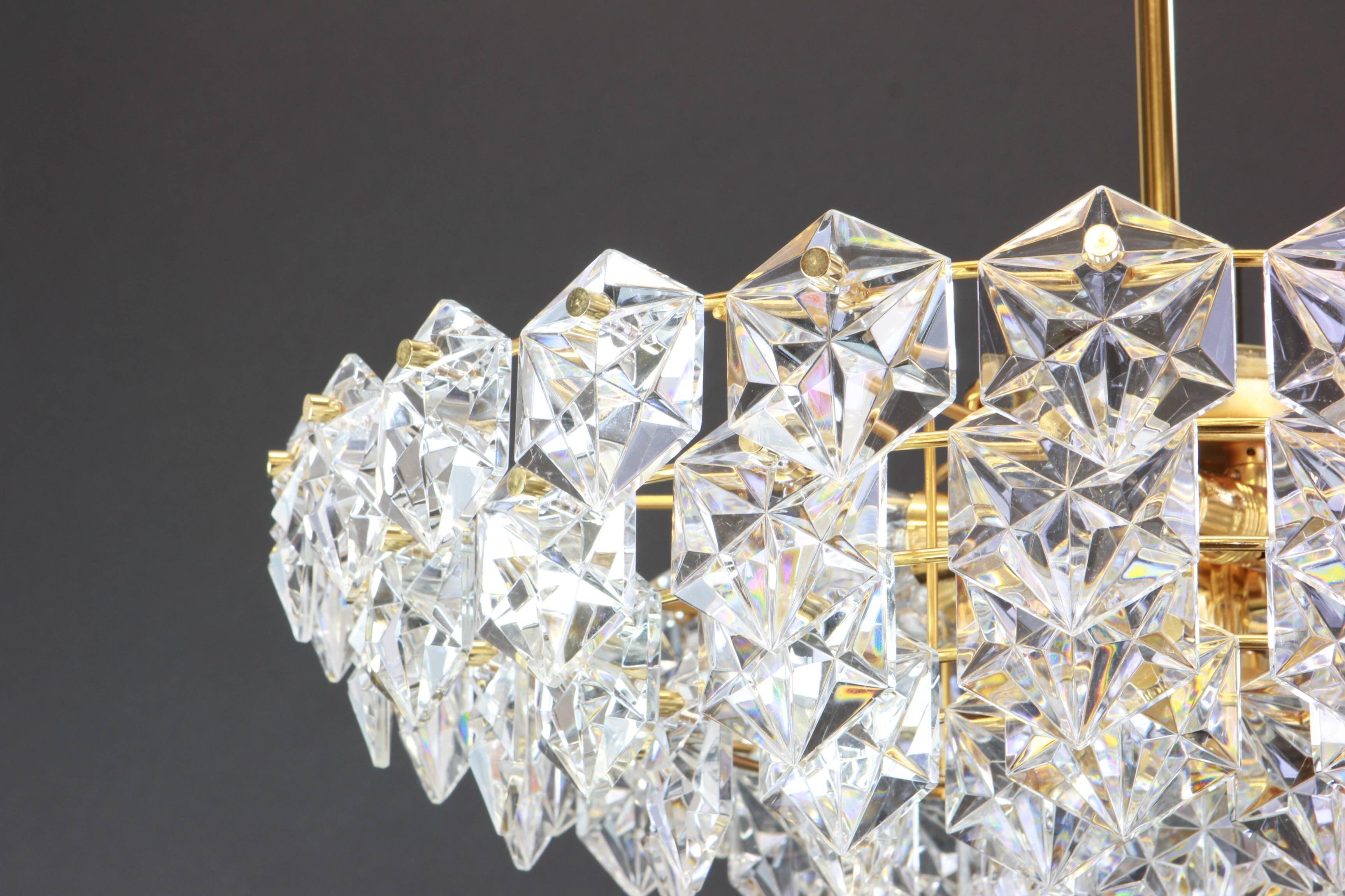 Superb large chandelier, brass and crystal glass by Kinkeldey, Germany, 1970s.