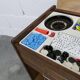 Unique 1960s bedside table with 15 complete games, compass legs, 1960s