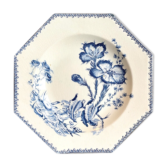 Octagonal hollow plate in white and blue iron earth, "Indiana" service