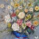 Bouquet in a blue vase, oil on canvas signed