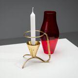 Gunnar Ander candleholder in brass, glass and rattan for Ystad Metall