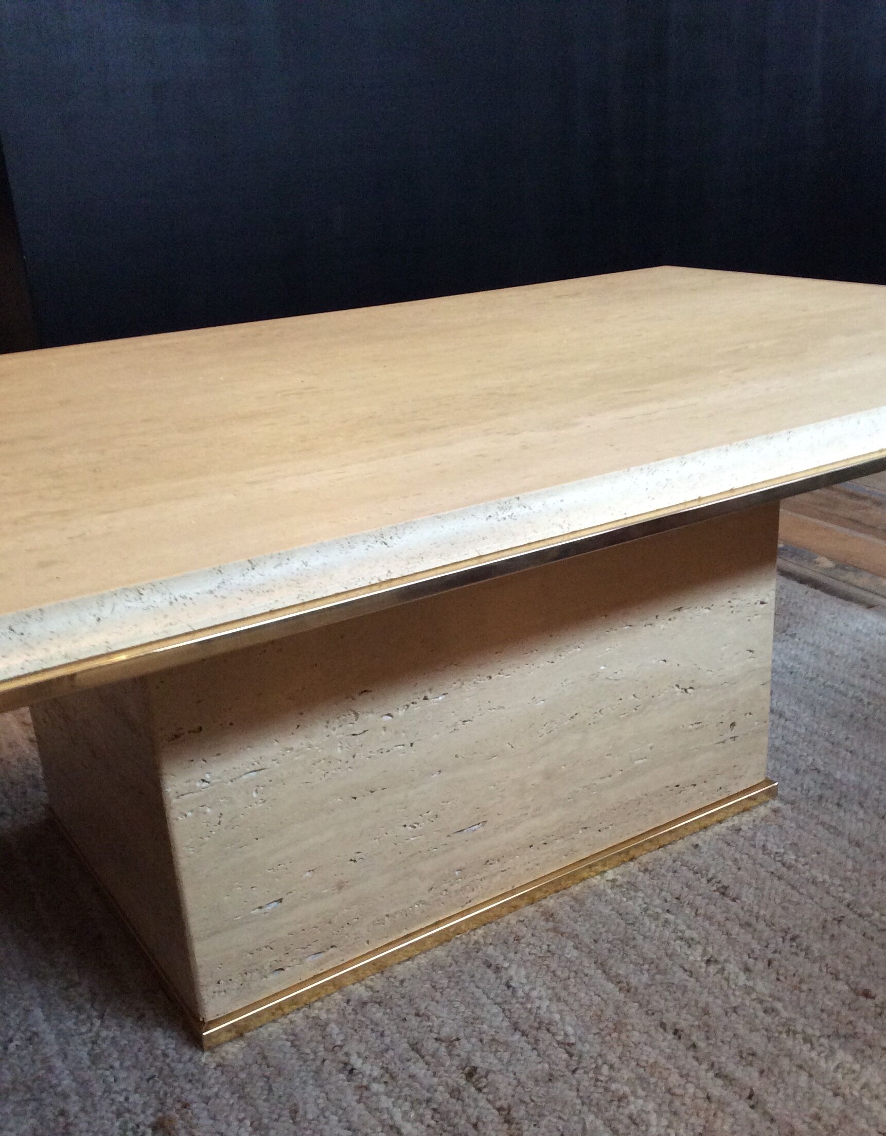 Travertine and brass coffee table by Fedam from the 70s