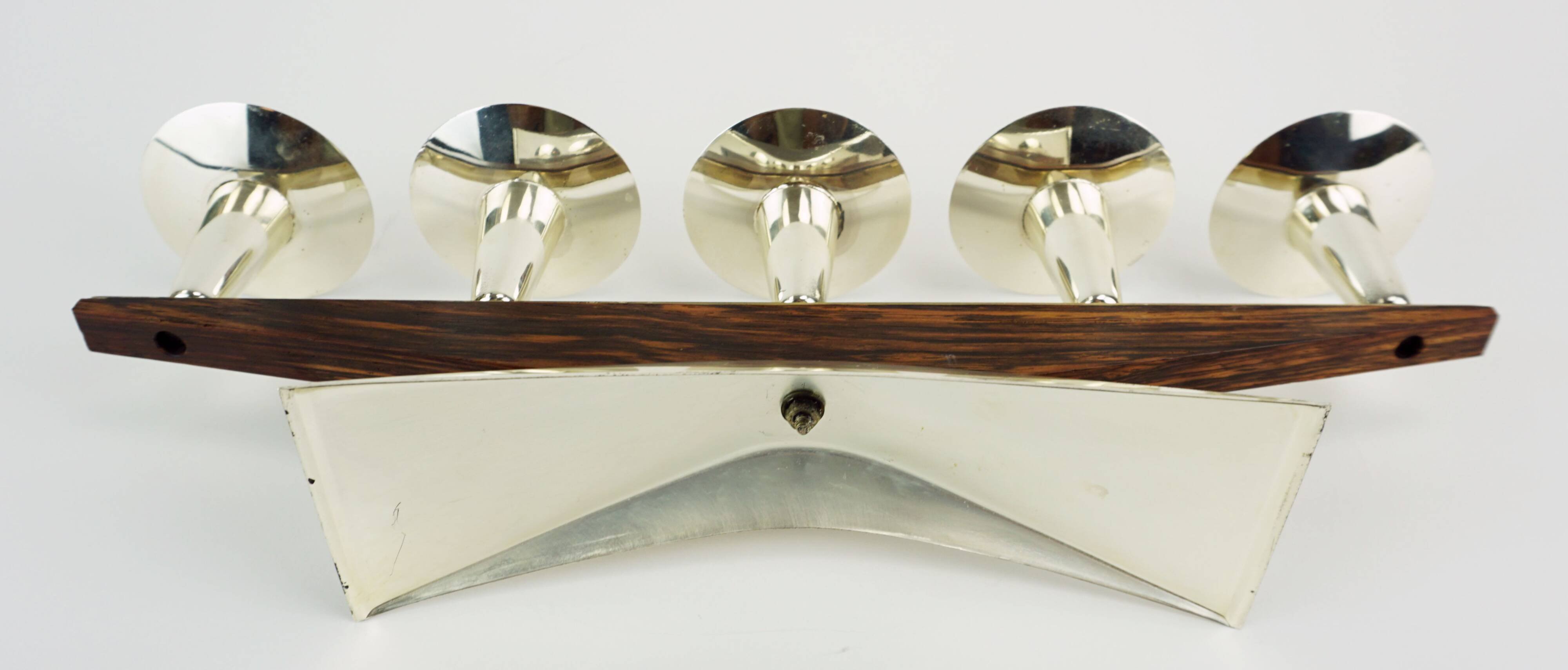 mid century modern CANDLE HOLDER silver-colored metal and wood 1950s 1960s