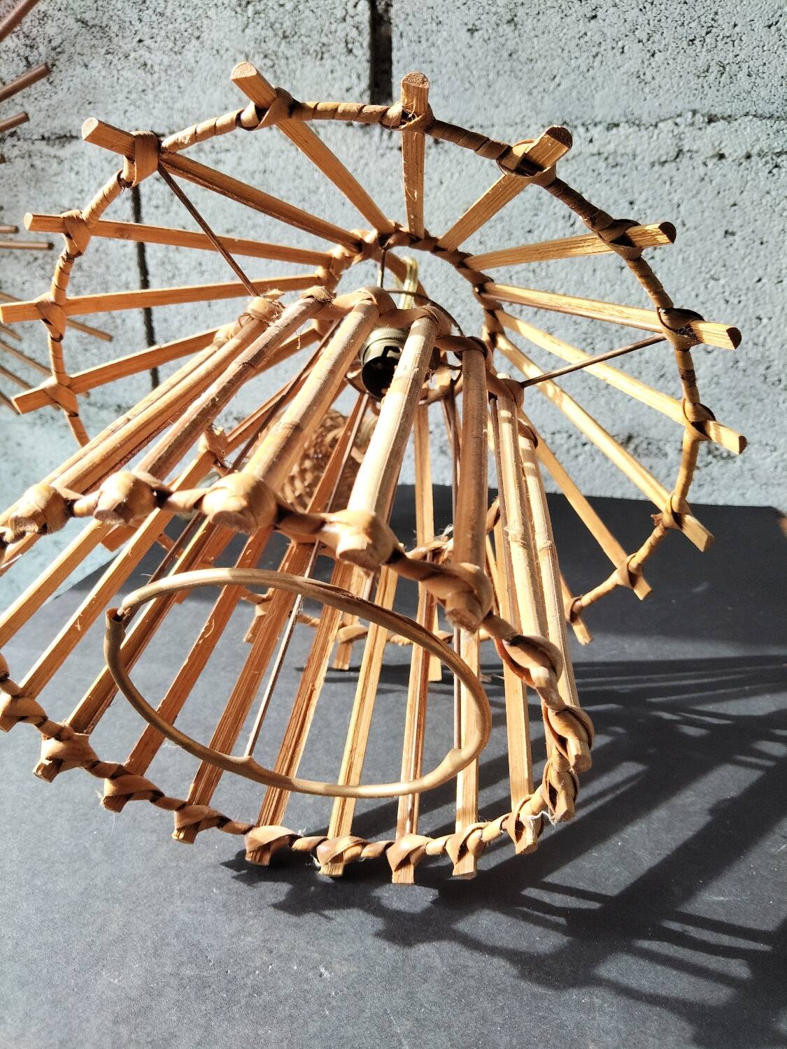 Vintage rattan pendant – France, 1970s – in the style of Louis