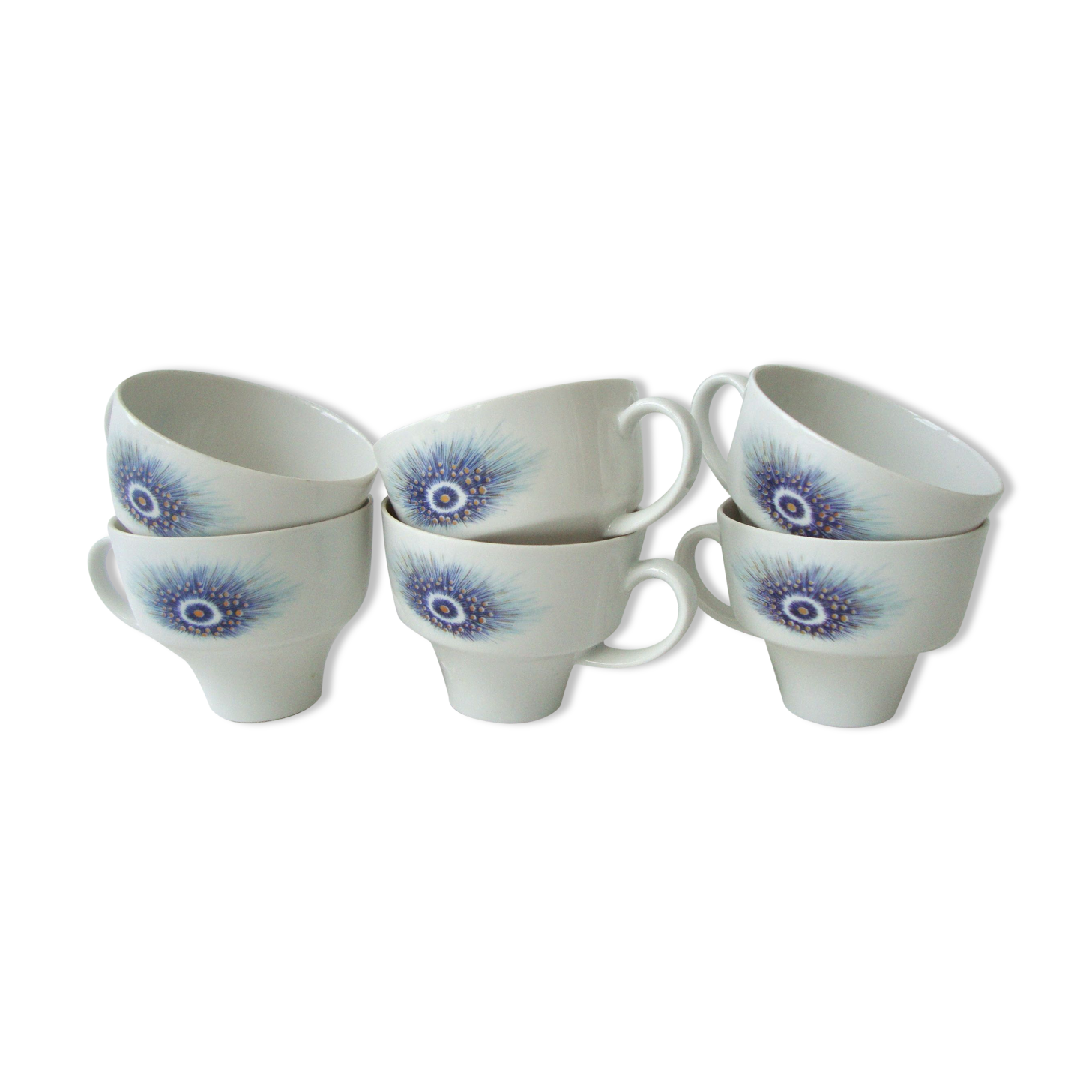 Set of 6 cups peacock feathers