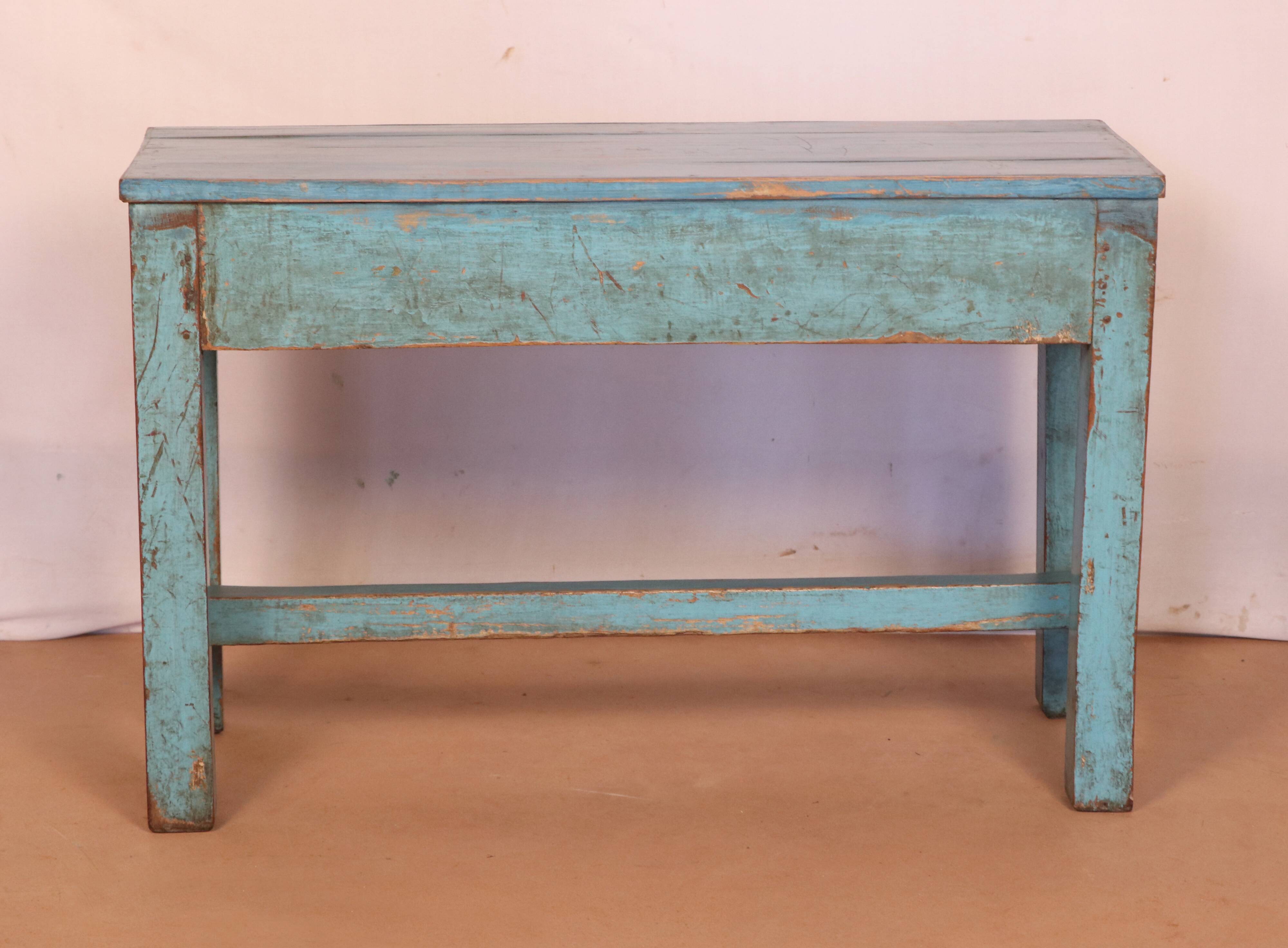Former Burmese teak bench original blue patina