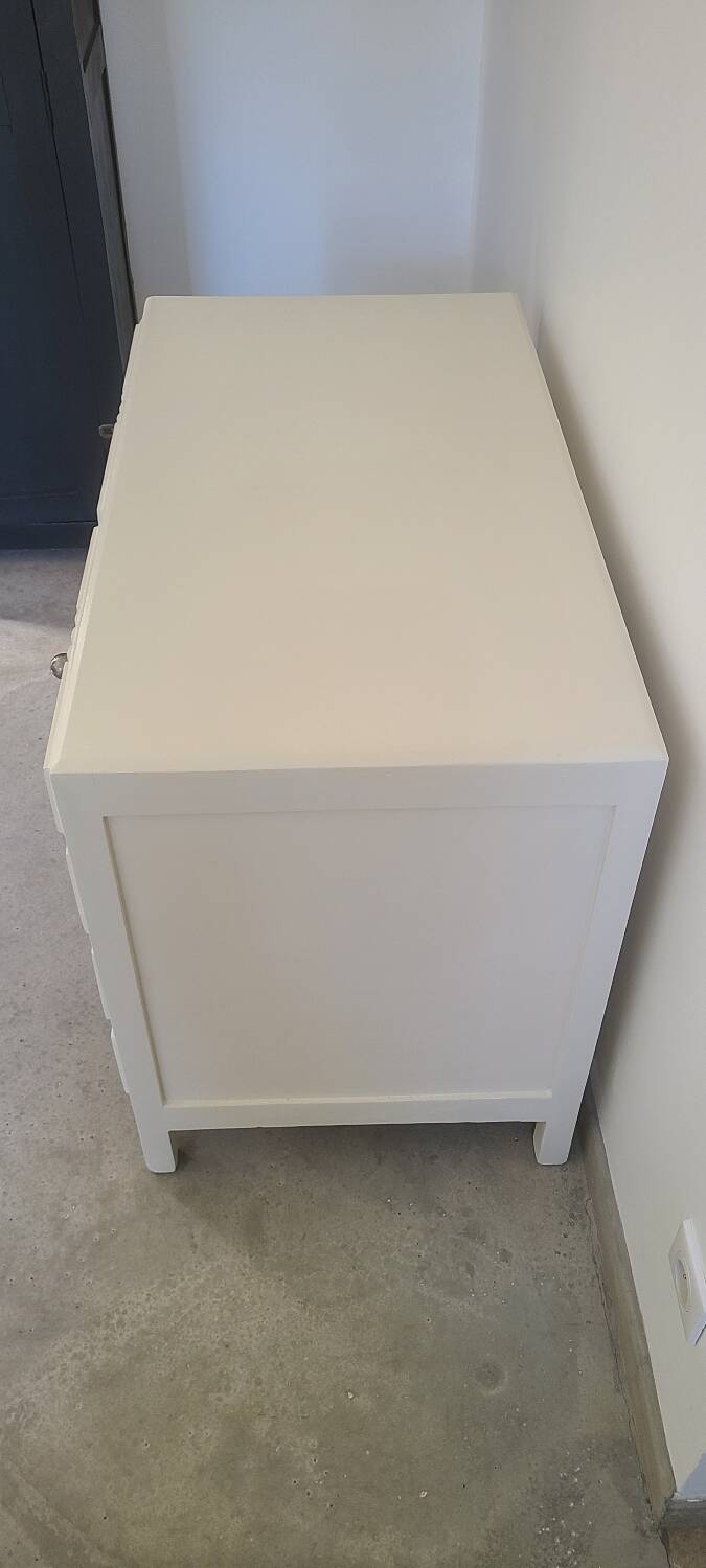 Bureau ancien Art Déco blanc bois massif boutons boules métal vintage