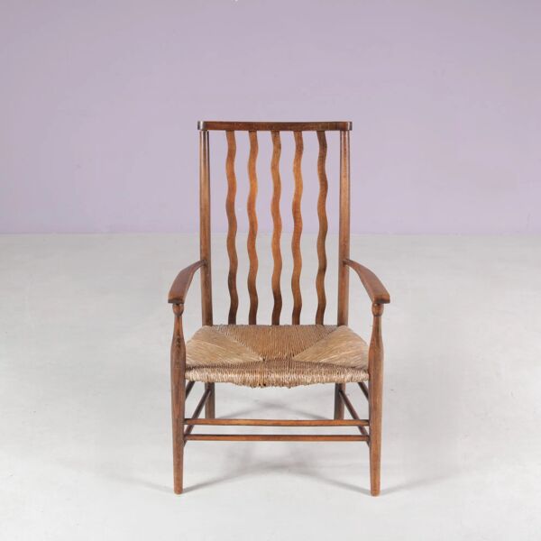Fauteuil en bois et osier Arts & Crafts, Morris & Co pour Liberty and Co, Stowaway London, 1930