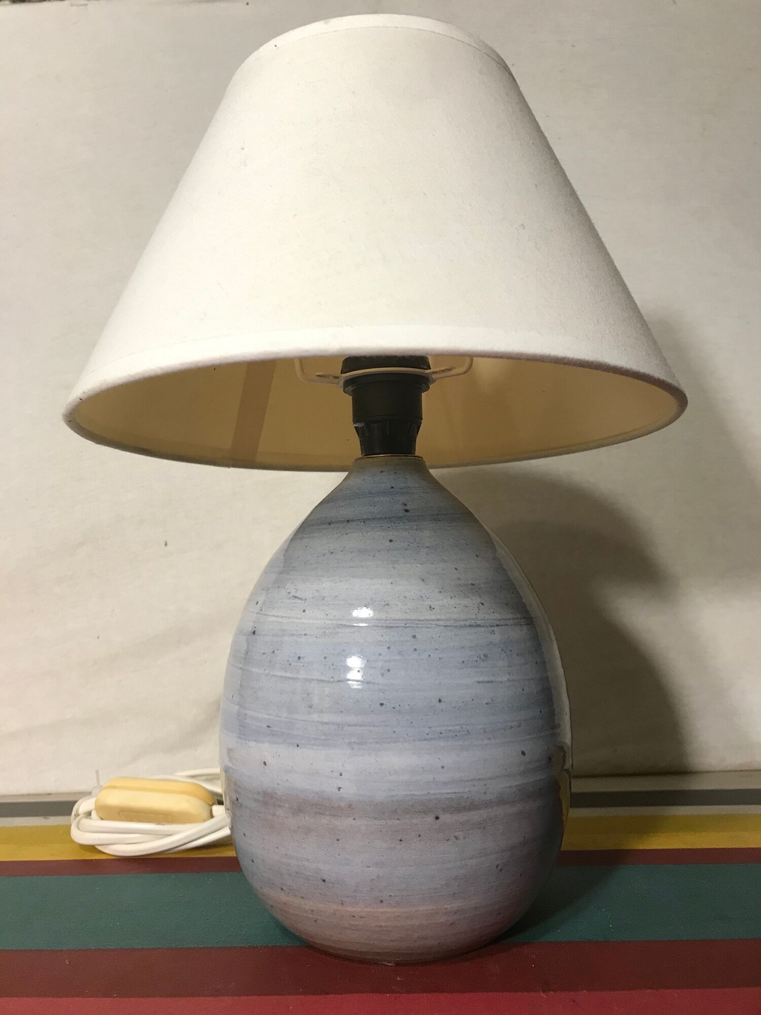 Old Blue Enamels EnamelSed Earth Ball Lamp Signed Blue - Vintage Cream Lamp