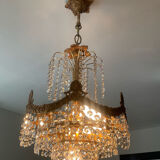 Lustre cascade en bronze et pampilles de cristal