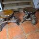 Pair of tripod stools with vine legs, oak top.