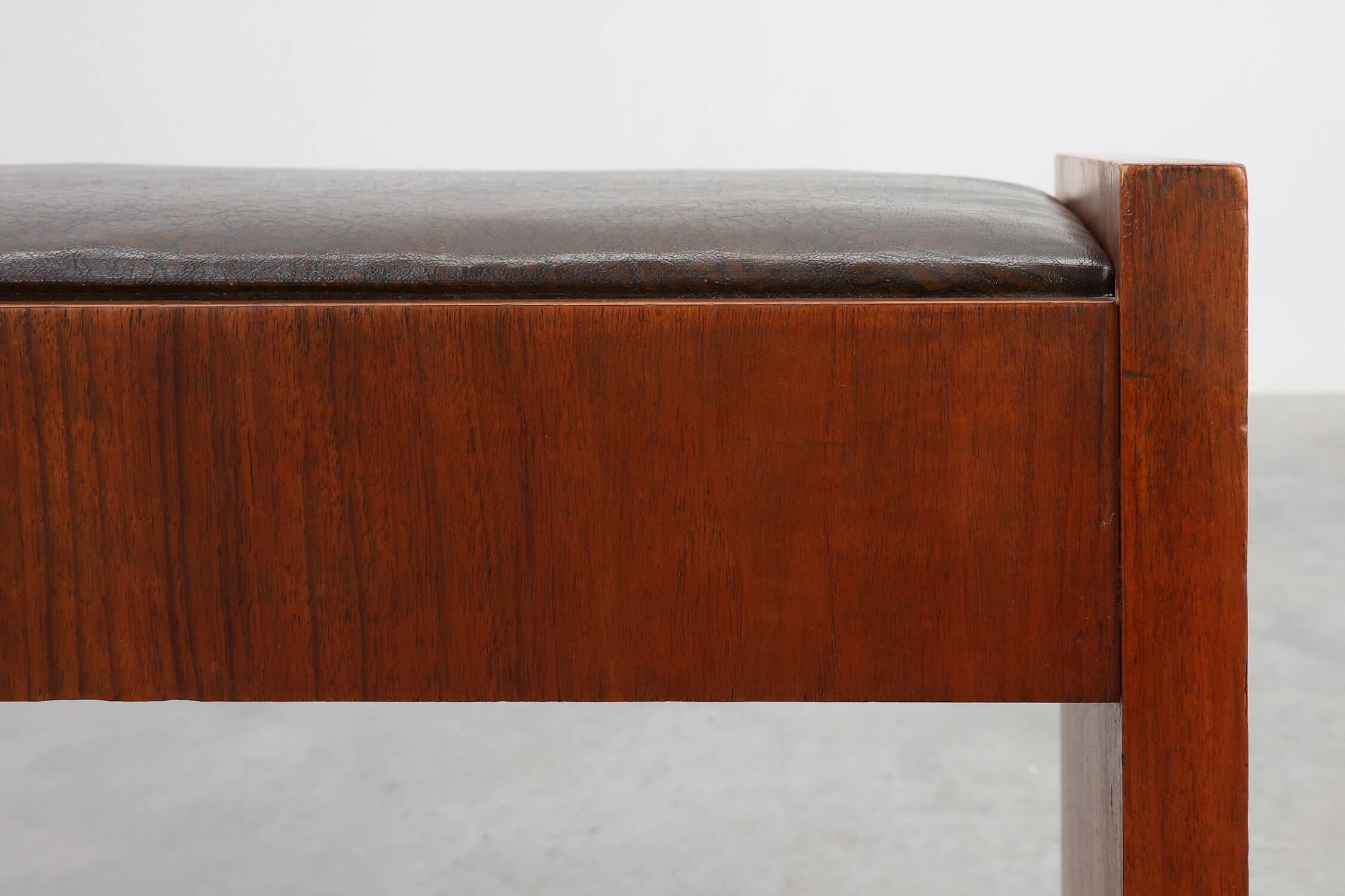 Art Deco Walnut Stool with Leather Seat, Belgium ca. 1925