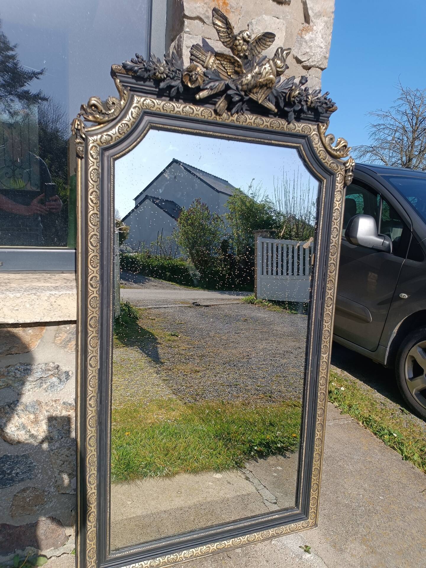 Antique mirror with pediment 168/88 cm