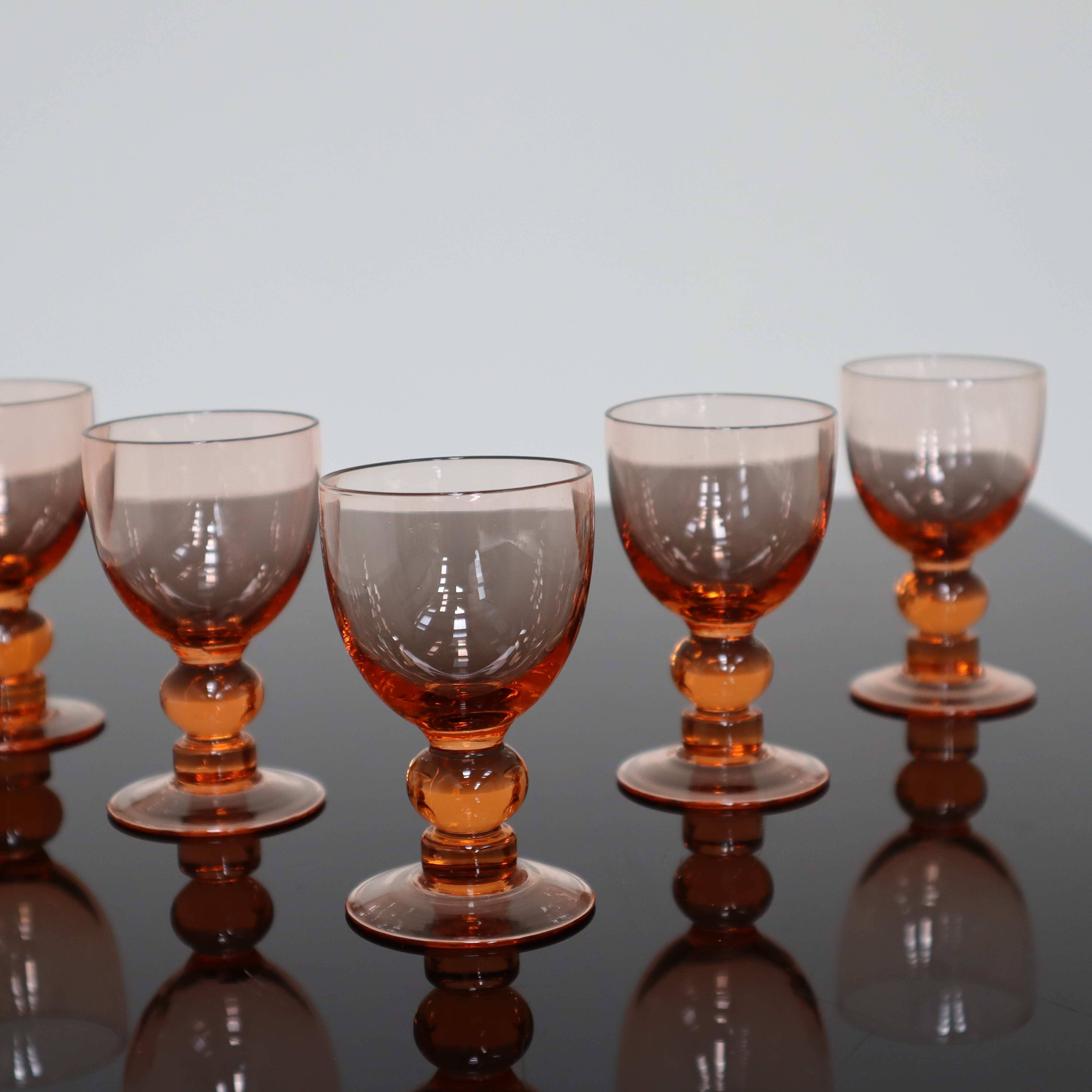 5 vintage pink stemmed antique glasses
