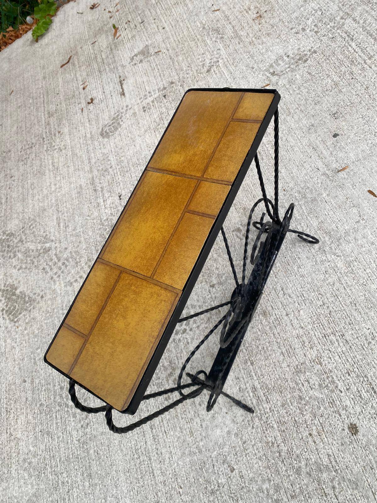 Vintage wrought iron console side table magazine rack