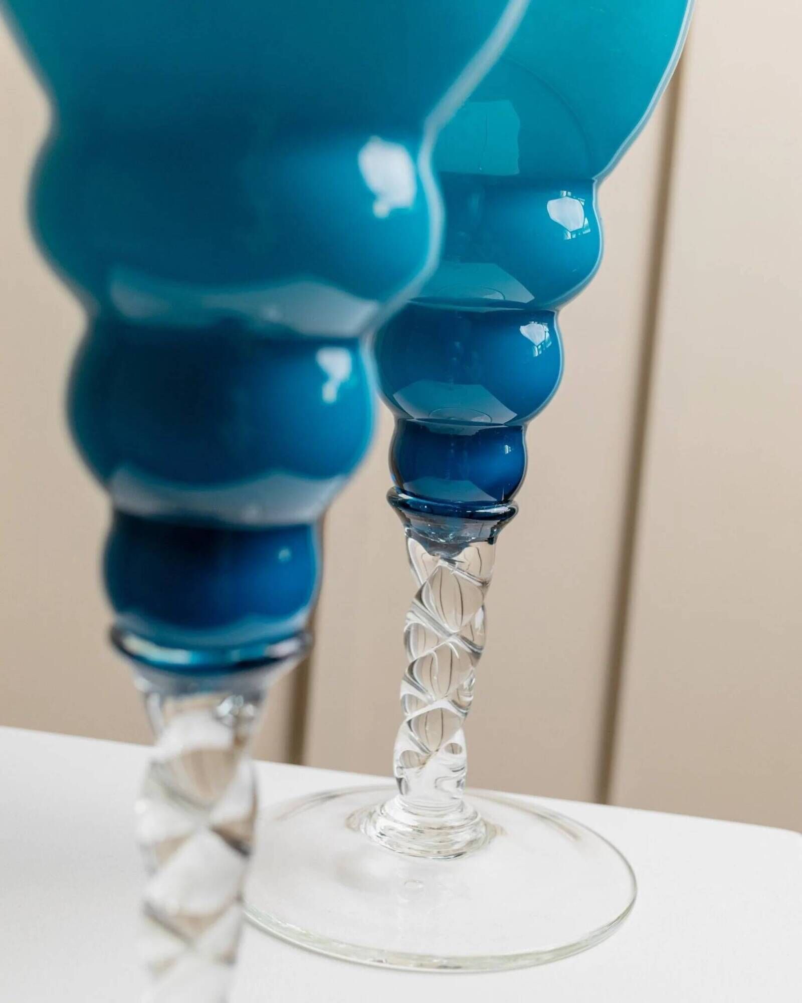 Azure Blue Murano Glass Vase XL, Fluted Beaded Silhouette, 1960s Hollywood Regency
