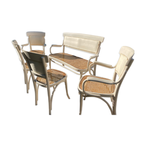 1 banquette cannée, 2 chaises