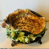 Cache pot, Napoleon III jardinière from the 19th century in barbotine and bronze.