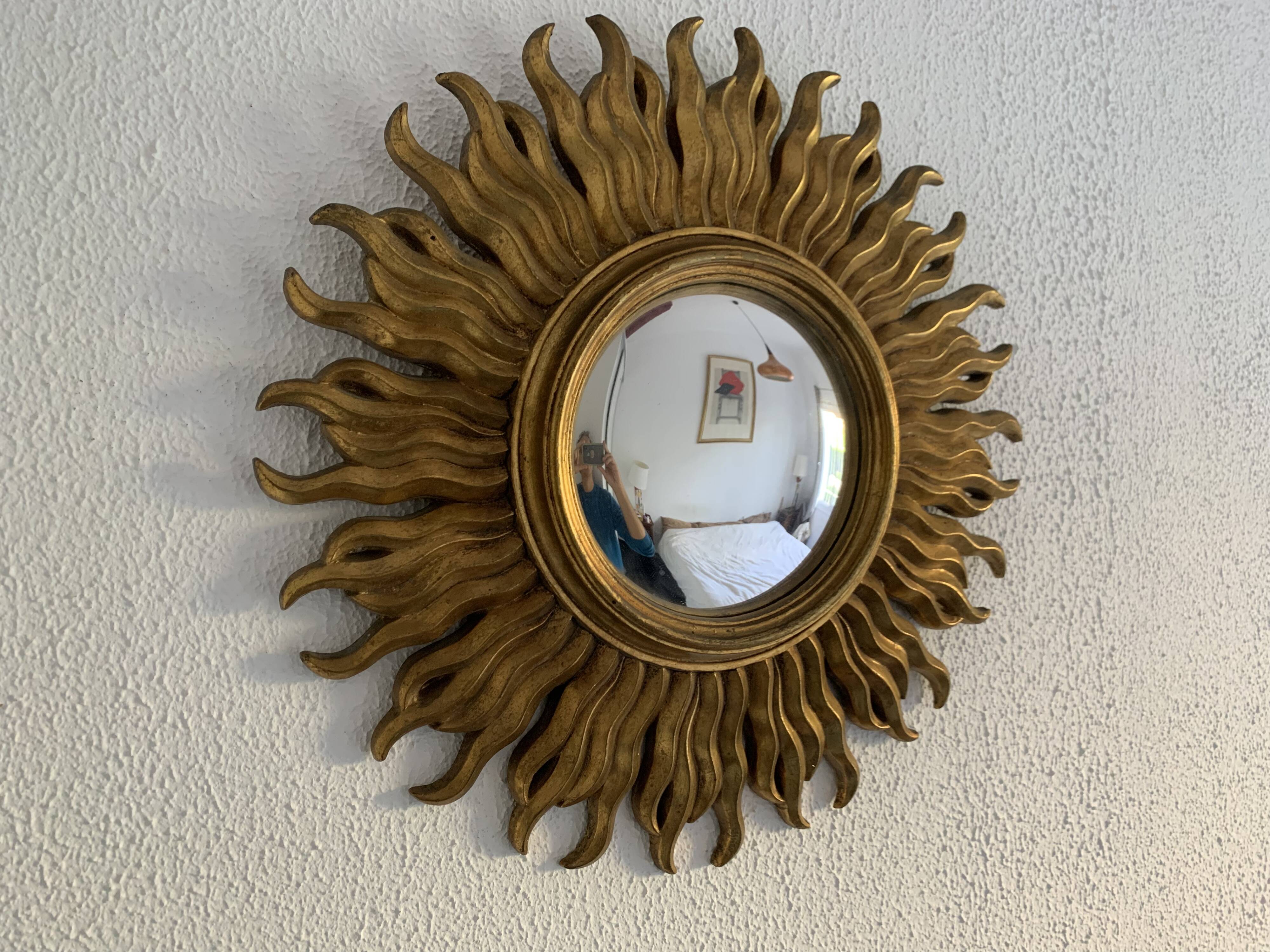Vintage 1960 sun mirror witch's eye gold convex - 48 cm